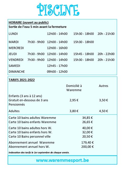 Horaires & Tarifs